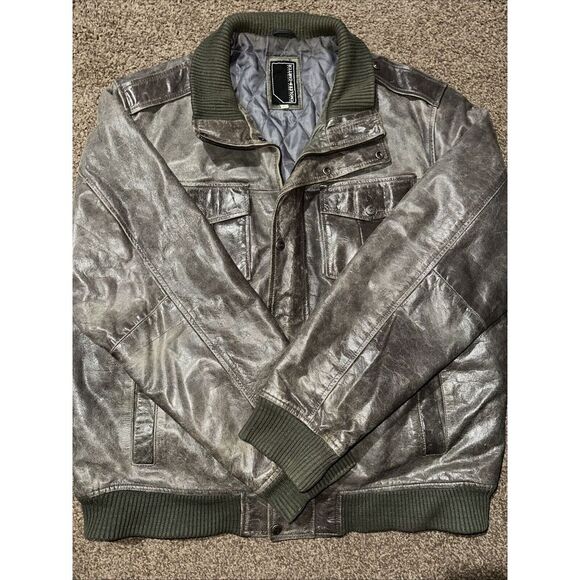 Jackets & Blazers - Knoles & Carter Bomber Coat 4XL Olive Green Leather Button Zip Up Quilted Men